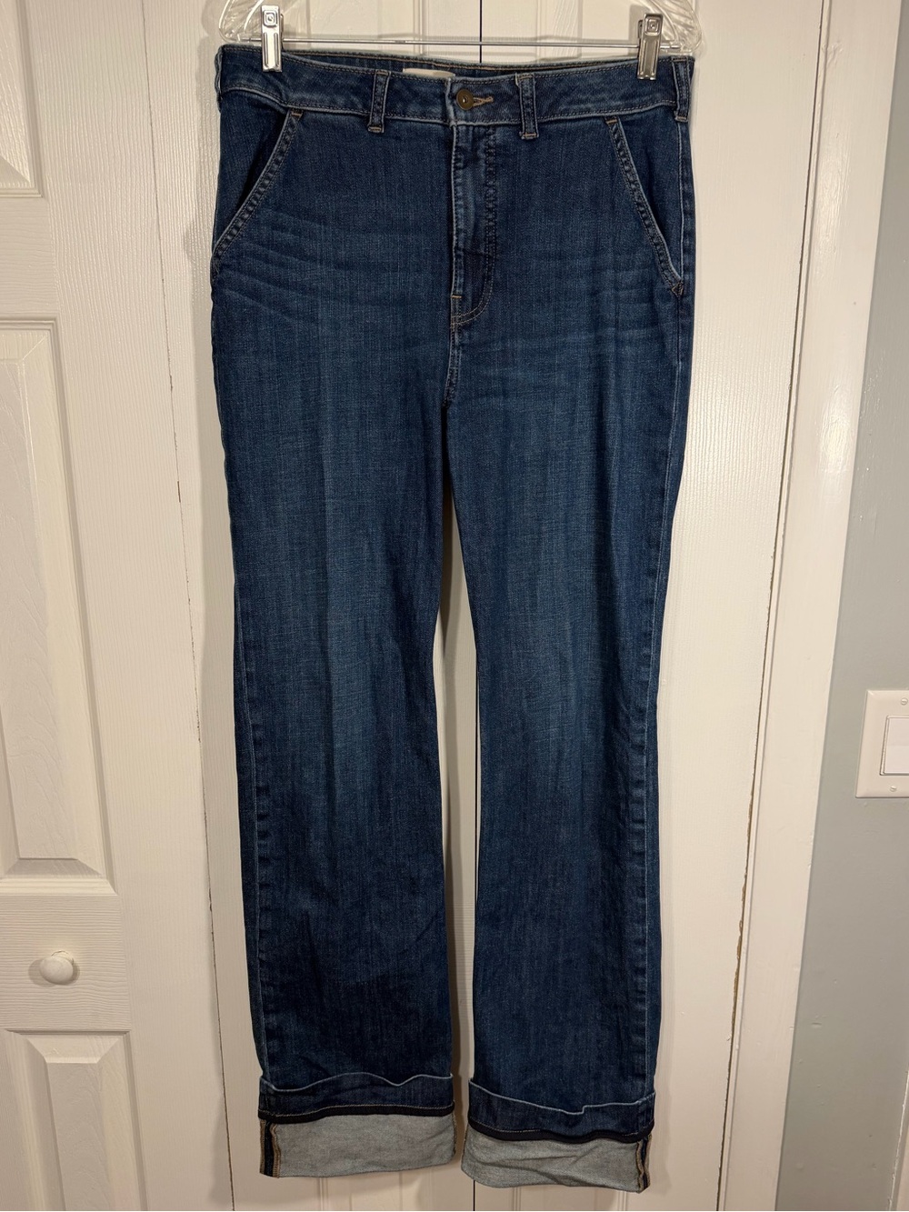 Anthropologie Pilcro Cuffed Straight Leg Jeans Size 30 Tall Blue